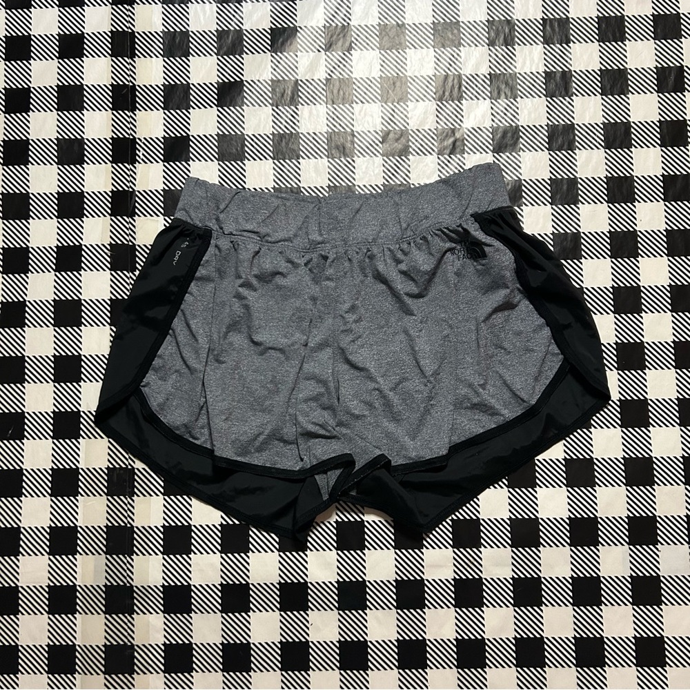 black and grey northface athletic shorts